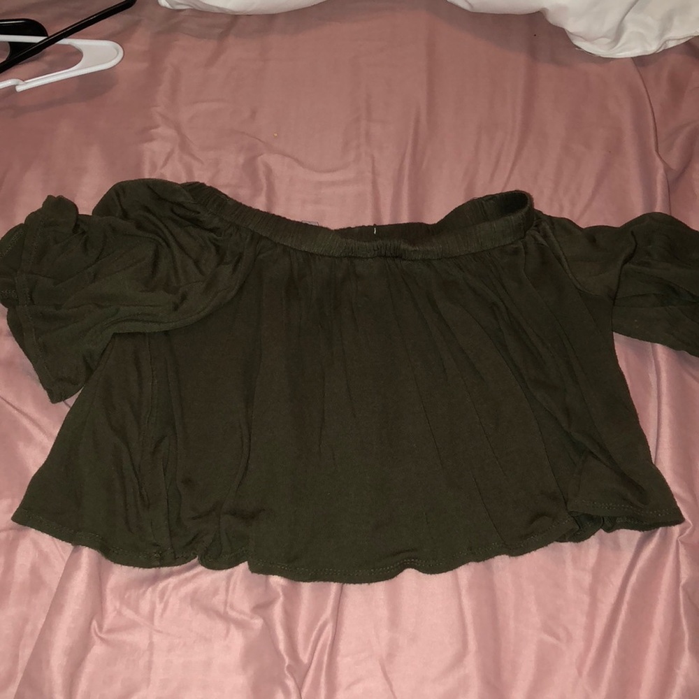 olive off the shoulder crop top
